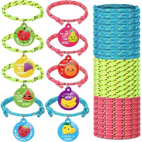 Quelay 24 Set Fruit of The Spirit Gifts Bulk Christian Rope Friendship Bracelets Adjustable Bible Verse Bracelets Fruit of The Spirit Jewelry for VBS Church Party Favors