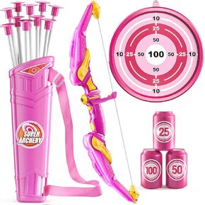 Kids Bow and Arrow Set, LED Light Up Archery Toy Set with 10 Suction Cup Arrows,Target & Arrow Quiver, Bow and Arrows Set Toys Gift for 3 4 5 6 7 8 9 10 11 12 Year Old Kids Boys Girls (Pink)