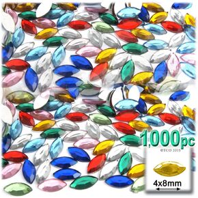 1,000pc Rhinestones Eye Shaped (Navette) 4x8mm Flatback Crystal Clear CLR