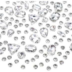 Sew on Rhinestones, 130 Pcs Mixed Shapes Glass Rhinestones Metal Flatback with Silver Claw Sew on Crystals Gems Crystal Clear White Rhinestones for Crafting Jewelry Making Clothes Costume Garment