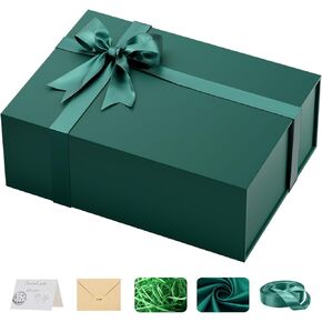 Large Green Gift Box with Lid: 13.5×10×5 Inches - Strong Magnetic Closure for Christmas Birthdays Holiday Gifts – Perfect for Couples Friends Family