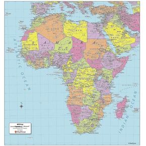 MapSherpa: خريطة الجدار السياسي في إفريقيا - مضغوط - ملصق 16 × 17 بوصة - التصفيح الأمامي