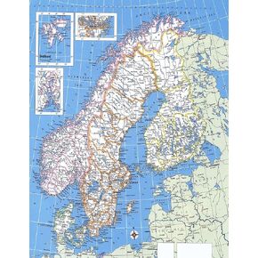 Palmetto Posters 24x31 Laminated Poster: Large detailed political map of norway sweden finland and denmark