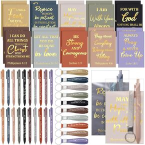 Eersida 80 Pcs Christian Bible Gifts Bulk Religious Scripture Notebooks Inspirational Ballpoint Pens Bible Verse Silicone Keychain for Church Favors Back to School Sunday School Gifts(Stylish)