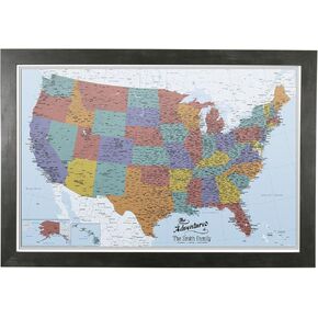 Blue Oceans USA Rolled Canvas | Personalized Push Pin USA Travel Map with Pins to Mark Travels | 24" x 36" - 4 sizes |Best Gift for People Who Travel