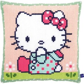 Vervaco PN-0155210 Hello Kitty on The Lawn Cushion Cross Stitch Kit, 16" by 16", Multicolor