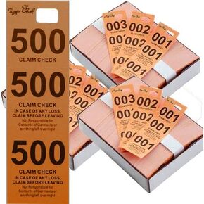 Tiger Chef Coat Check Tickets, Colored Paper Coat Room Check Tags, Tickets 3-Part, 500 Per Box (4, Set of Yellow Blue Pink and White)
