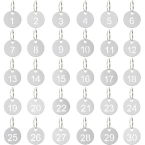 Number Labels with Rings, Stainless Steel Number Key Tags, 1-30 Round Numbered Keychains, 0.9" Metal Key Ring Tag Durable Keys ID Tag Coat Check Identifiers for Dormitory Keys, House Lockers, Cabinets