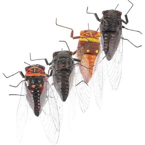 Toyvian 4Pcs Plastic Cicada Fake Cicada Model Simulated Plastic Insect Toys, Fly Joke Toys Prank Toys for Joke Halloween Party Favors (Random Color), 6x3.5cm, 2297MT15935D