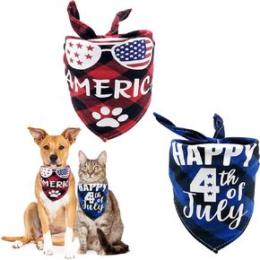 4th of July Dog Bandanas,2Pcs American Flag Dog Bandanas,Washable Triangle Dog Neckerchief Pet Bibs Scarfs Patriotic Dog Bandanas for Midium Large Dogs Cats Gift (Glasses)