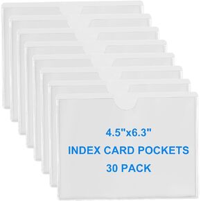 Adhesive 4.5"x6.3" Index Card Pockets with Top Open for Loading 30 Pack Clear Label Holder Plastic Index Card Holder for Organizing Storage Bins Library Cards Shelves