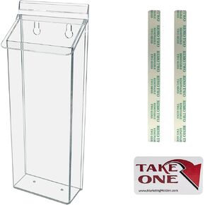 Marketing Holders Outdoor Brochure Holder With Take One Sticker Holds 4" x 11" Wall Mount Clear Acrylic Pamphlet Tri Fold Rack Cards Display Box