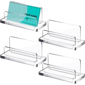 Geelin 4pcs Acrylic Business Cards Holder Horizontal Desk Clear Business Card Display Stand Plastic Card Holder Desktop Name Card Organizer for Office Exhibition Home Restaurant