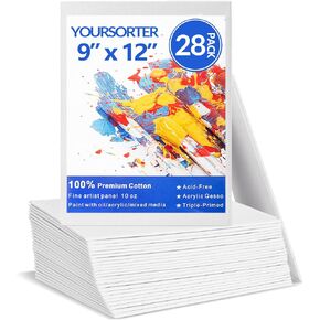 Canvases for Painting 28 Pack, 9 x 12 inch Blank Painting Canvas Boards, Primed Acid-Free 100% Cotton Canvas Panels for Acrylic Oil Tempera Watercolor, Art Supplies for All Skill Level