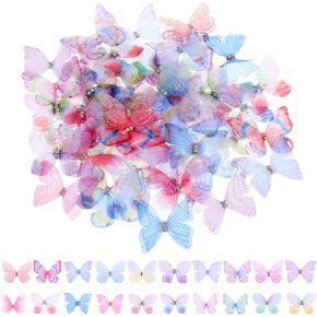 80 Pcs Organza Butterfly Colorful 2-Layers Appliques, 3D Butterfly Wall Decor, Double Layer Butterflies Decorations, Removable Butterflies DIY Art Decor Crafts for Birthday Party Decorations, Reusable