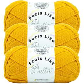 Lion Brand Yarn Feels Like Butta Yarn, Velvety-Soft Yarn for Crocheting and Knitting, 3 Pack, Golden Sunshine