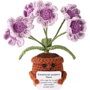 Positive Daisy Crochet, Crochet Daisy Flower Emotional Positive Support Crochet Positive Flower Pot Crocheted Potted Flower Positive Daisy for Motivational Gift Home Office Car Decor(Purple)