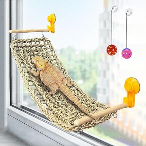 VCEPJH Bearded Dragon Hammock Large Reptile Window Perch Seagrass Climbing Tank Accessories Lizard Lounger Bed with Powerful Suction Cups Bearded Dragon Toys for Gecko Chameleon Basking (19.68 * 7.87)