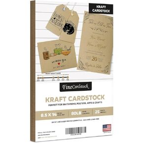 Brown Kraft Cardstock Paper, Heavyweight 8.5 x 14" Card Stock for Business, Greeting Cards, Invitations, Gift Tags, Art and Crafts, Scrapbooking | Thick and Durable 80lb Cover (216gsm) | 25 per Pack