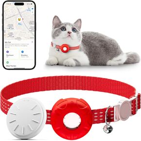 Cat Tracker, Waterproof Pet Tracker for Cats, Cat GPS Tracker Collar with Safety Elastic Buckle, Works with Any Collar, GPS Tracker Compatible with Apple Find My App (Only iOS), No Monthly Fee, Purple