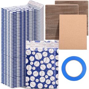 Tatuo 151 Pcs Baseball Trading Card Shipping Protector Set Include 100 Corrugated Cardboard Sheets Inserts 50 Baseball Poly Bubble Mailers Padded Envelopes and Masking Tape for Trading Card Packaging