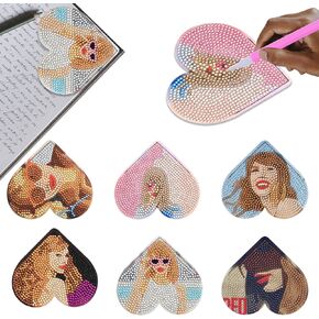 6PCS Taylor Diamond Art Bookmarks,Taylor Bookmark Gifts, DIY Diamond Art Kit for Adult, Heart Shape Handmade Bookmark Set for Book Lovers and Craft Lovers