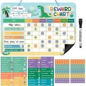Reward Chart for Kids, Unicorn Design Magnetic Behavior Chart for Kids at Home with 52 Chore Charts, 120 Magnetic Star Stickers Dry Erase Responsibility Chart for Toddlers Potty Training