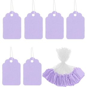 200 Pieces Small Gift Tags with String Attached, 1.4x1.8 Inch Paper Hang Price Display Labels Jewelry Price Tags with String Attached for DIY Craft Products Clothes Jewelry Pricing Retail, Purple