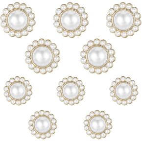 10 Pcs Pearl Buttons, Vintage Faux Pearl Button with Shank, Decorative Metal Rhinestone Buttons for Clothes, Dresses, Shirts, Sewing, DIY Crafts (White Gold 21 + 25 mm)