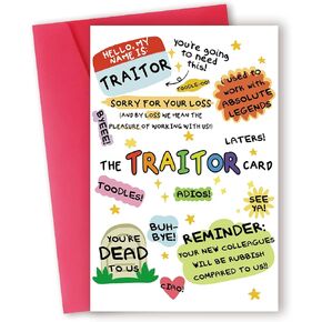 Funny Coworker Traitor Leaving Card, Humorous Going Away Card for Colleague, Goodbye Farewell Card for Him Her, New Job Card Gift for Men Women