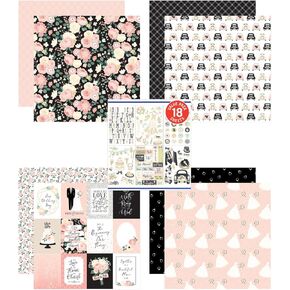 Wedding Scrapbook Supplies - Wedding Scrapbook Paper 12x12 Patterned Cardstock, Wedding Stickers For Scrapbooking, Wedding Album, Planner, DIY Crafts - Romantic Wedding Scrapbook Kit - 5 Items Set