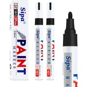 Sipa Black Paint Markers Pens, 2 Pack Oil Based Chisel Tip Permanent Paint Pens, Quick Drying & Waterproof Markers for Rocks Wood Metal Plastic Canvas Glass Shoes, Gifts for artists, kid