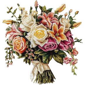 Xinpinzhou 11ct Cross Stitch Kits, 11 CT Funny Pre Printed Counted Stamped Cross Stitch Embroidery Needlepoint Needlework Bouquet of Flowers Patterns Kits for Beginners Adults Crossstitch 30x30 cm