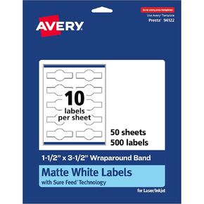 Avery Matte White Wraparound Band Labels, Sure Feed Technology, 1.5" x 3.5", Cigar Band Labels, 250 Total, Print-to-The-Edge, Permanent Adhesive, Laser/Inkjet Printable