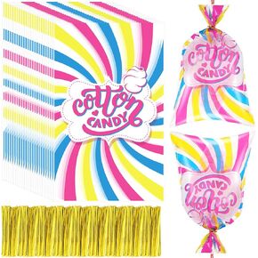 Wesnoy 200 Pcs Carnival Cotton Candy Bags with Ties Large Bags for Cotton Candy with Print for Carnivals Circus Party Favors Supplies 18.5 x 11.5 Inches