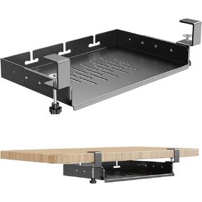No Drill Under Desk Laptop Mount, Metal Under Desk Storage Shelf with Cable Management, Laptop Storage Tray for MacBook, Keyboard, Mac Mini, Anti-Scratch Silicone, Fits Office, Gaming, Workstations