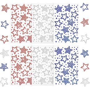 Patriotic Rhinestone Star Stickers, 6 Sheets 4th of July Silver Glitter Bling Sticker Self Adhesive Crystal Star Sticker, Patriotic Decals Label for Independence Day DIY Crafts Decorations