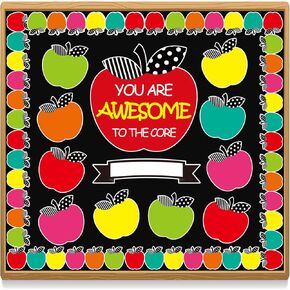 48 Pcs Simply Boho Bulletin Board Decoration Set Stylish Apple Bulletin Board Decor Cute Apple Border Trim Cutouts for School Classroom Home Teacher Supplies (Stylish Apple)