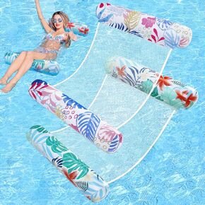 Pool Floats Adult, 2 Pack Inflatable Pool Floats, 4-in-1 Multi-Purpose Rafts Lounger Water Hammock for Swimming Pool, Thick PVC Pool Floaties for Adults Vacation