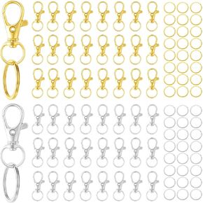 100PCS Keychain Making Kit – 25 Silver & 25 Gold Lobster Claw Clasps, 25 Silver & 25 Gold Key Rings, 360° Swivel Zinc Alloy Key Chain Clips for DIY Crafts, Jewelry & Keychain Projects