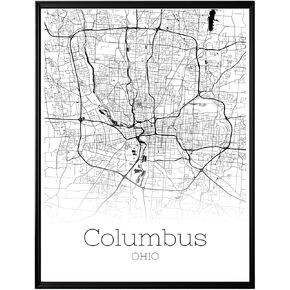 GroovyGrove Columbus Ohio Map Poster Wall Art, United States City Map Wall Art Prints, Modern Black and White Map Wall Art Decor for Home Office, Bedroom, Living Room (Unframed)