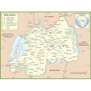 Gifts Delight Laminated 32x24 Poster: Rwanda Political map