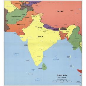 Palmetto Posters 24x26 Laminated Poster: South Asia Large detailed political map of south asia with major cities and capitals
