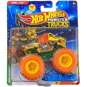 Hot Wheels Monster Trucks Beast Bashers Rebel Lion, 3/6 Series, with Crushed Car