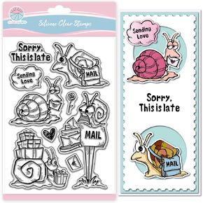 GLOBLELAND Funny Mail Snail Clear Stamps Cartoon Snail Silicone Stamp Mail and Letter Clear Stamps for DIY Scrapbooking and Cards Making Photo Journal 6.3x4.33inch