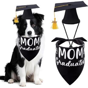 Dog Graduation Cap and Bandana, 2 Pcs Dog Graduation Cap and Gown with 2025 Tassels and Black Double-Sided Printed Bandana for Graduation Outfits Gift for Small Medium Large Dogs