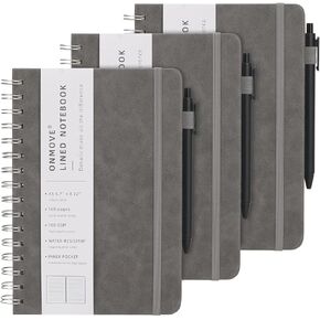 Spiral Notebooks Journal for Women Men 3 Pack Bulk Leather Hardcover with Pen Holder A5 160 Pages 100 GSM Thick Paper for Work School (Brown)