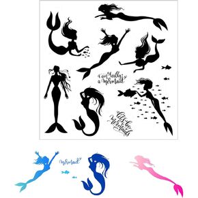 Mermaid Silhouette Clear Stamps for Card Making or Journaling Ocean Mermaids Fish Silhouette Silicone Stamps for Scrapbooking Photo Album and Other Paper Crafts Decoration