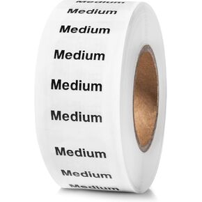 250pcs Medium Clothing Size Strip Labels, 1.25" x 5" Labels, Medium, 250 Labels/Roll, Clear Clothing Size Strip Sticker Labels for Shirts, Pants, Accessories, Retail Clothing