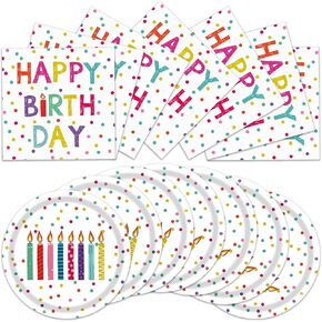 40pcs Happy Birthday Decorations - Multicolor Polka Dot & Cartoon Pattern Party Supplies Set with Plates and Napkins for Birthday Celebrations